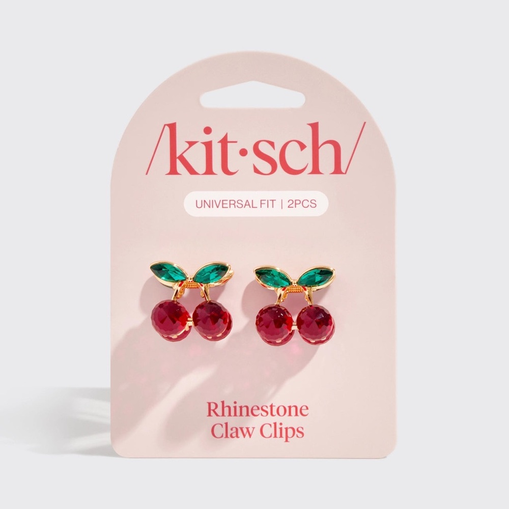 Kitsch Cherry Rhinestone Claw Clips 2pc Set - Mini